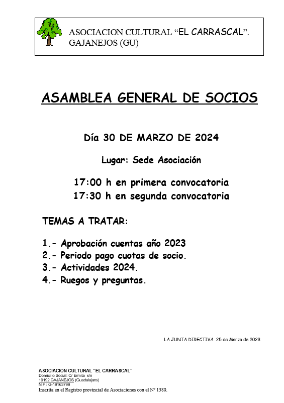 Asamblea General de Socios  de la A.C. El Carrascal
