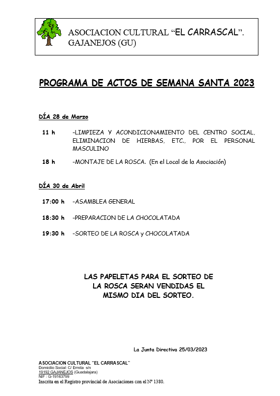 Programa de actos de Semana Santa de la A.C. El Carrascal
